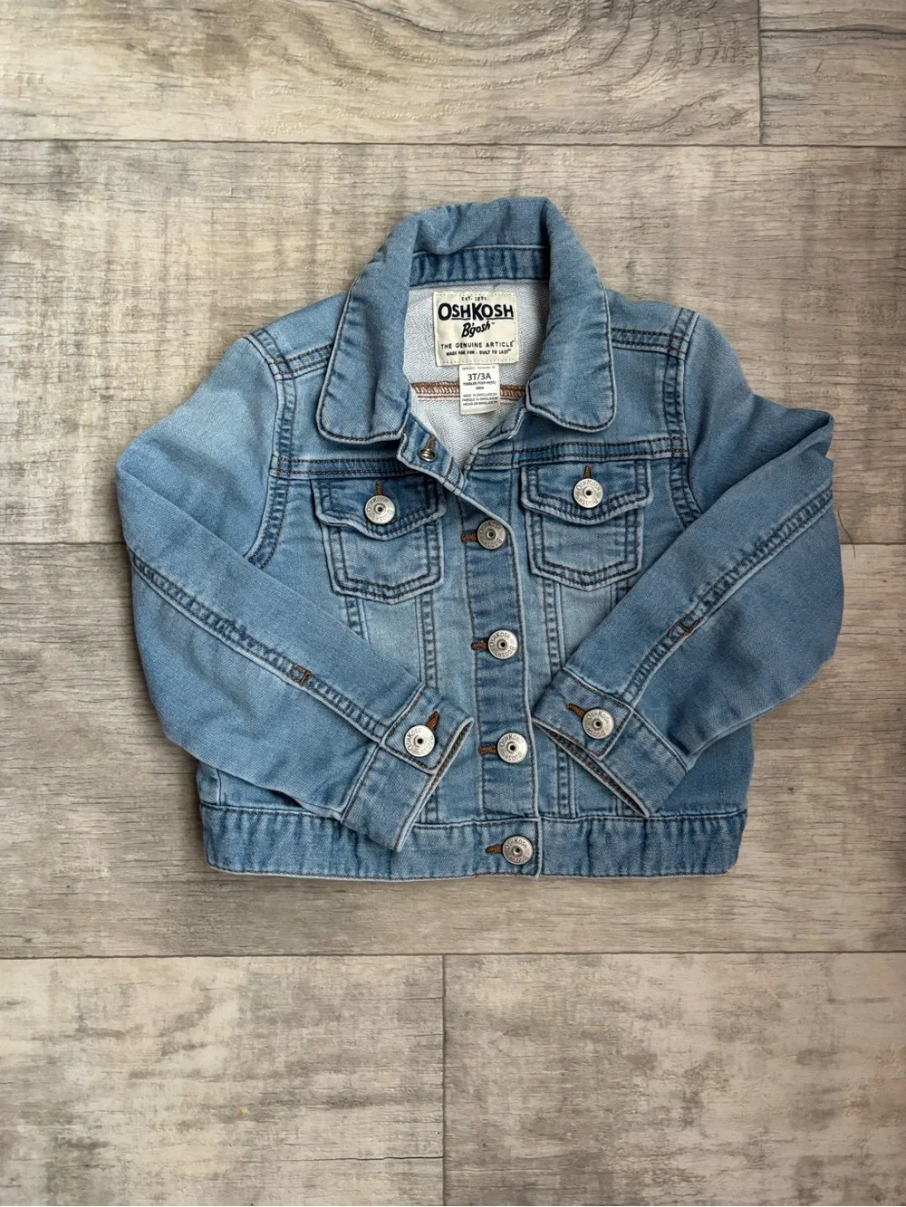 OshKosh B'gosh Blue Denim Jacket 3T Button Front Long Sleeve Pockets Logo-100